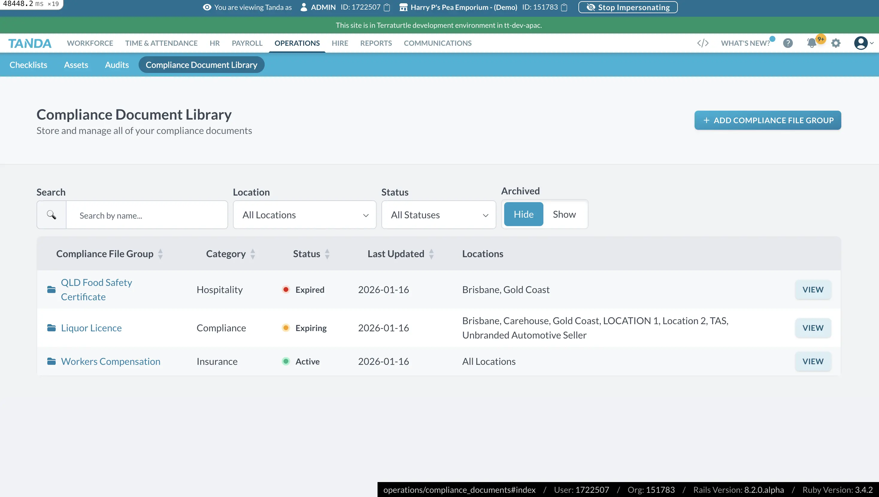 Compliance Library Dashboard