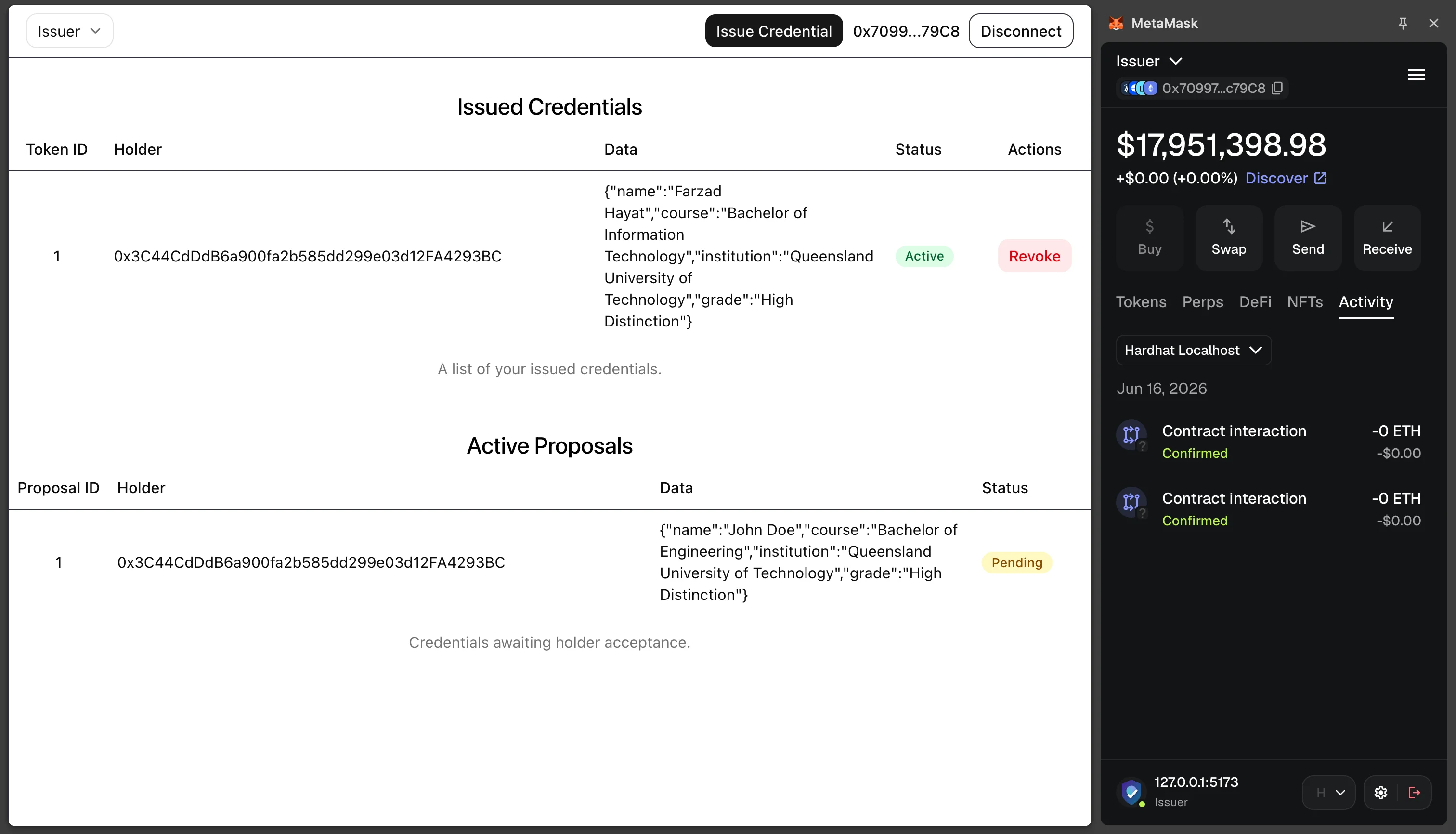 Issuer dashboard