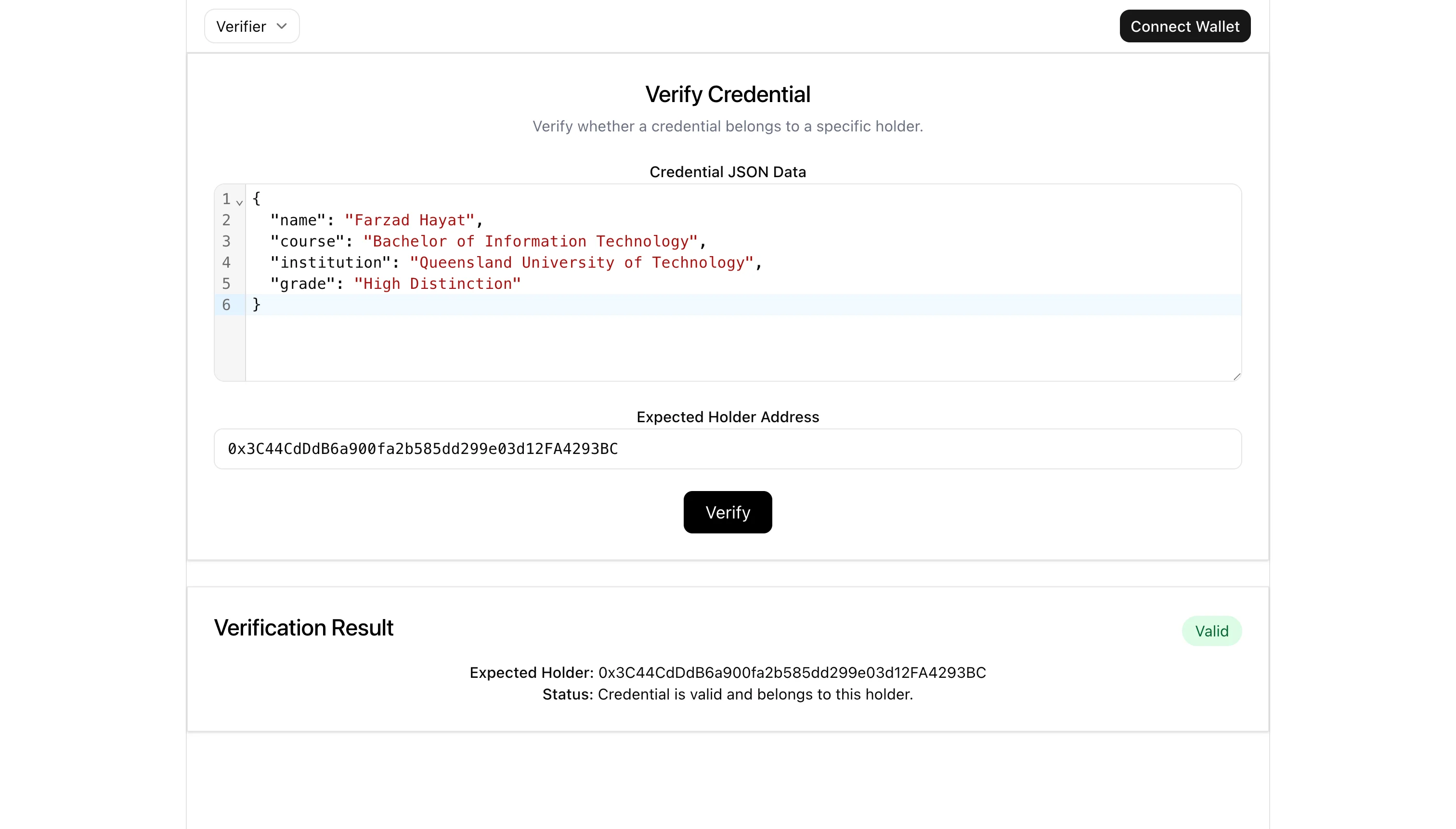 Verify credential result